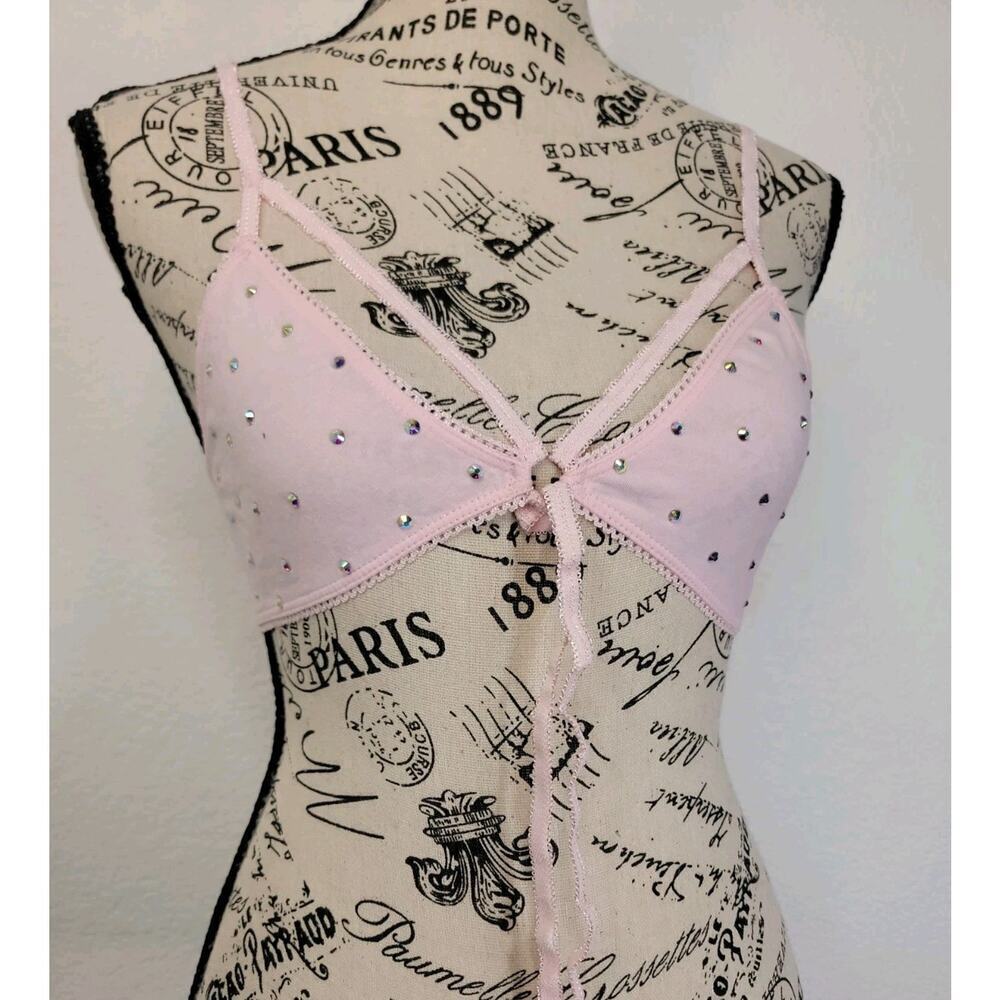 Sugar Thrillz Pink Bra Sz Small Embellished Non-Padded Unlined Strappy Bralette